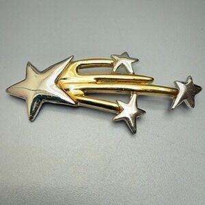 Large‎ Gold and Silver Tone Shooting Star Brooch 3" Celestial Cosmic Whimsical